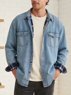 Shaver Lake Vintage Men’s Denim Jacket Fleece Lined Blue Plaid Size XXL